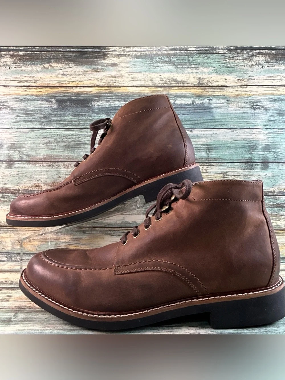 BOSTONIAN Lace Up Ankle Boot Size 10.5 Brown Leather Moc Toe Combat Chukka READ